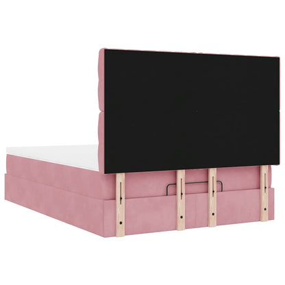 Struttura Letto Pouf con Materassi Rosa 140x190 cm in Velluto | homemem39