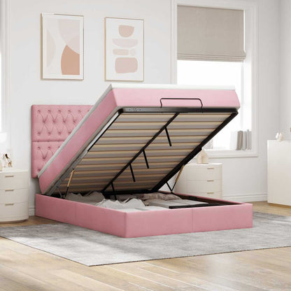 Struttura Letto Pouf con Materassi Rosa 140x190 cm in Velluto | homemem39