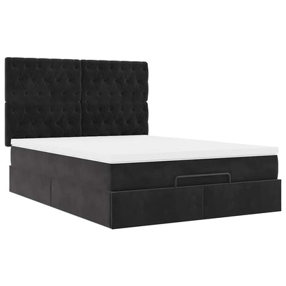 Struttura Letto Pouf con Materassi Nero 140x200 cm in Velluto | homemem39