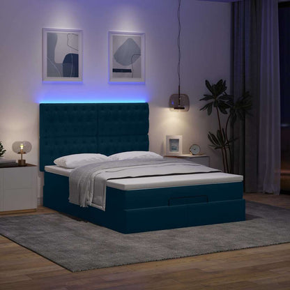 Struttura Letto Pouf con Materassi Blu 140x200cm in Velluto