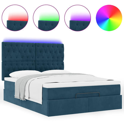 Struttura Letto Pouf con Materassi Blu 140x200cm in Velluto | homemem39