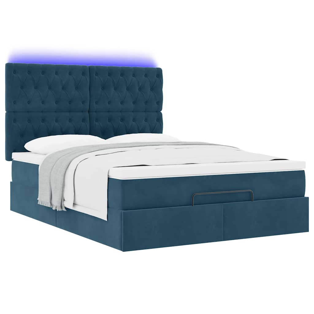 Struttura Letto Pouf con Materassi Blu 140x200cm in Velluto | homemem39