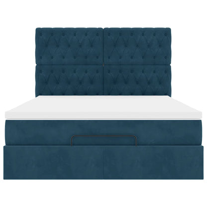 Struttura Letto Pouf con Materassi Blu 140x200cm in Velluto | homemem39