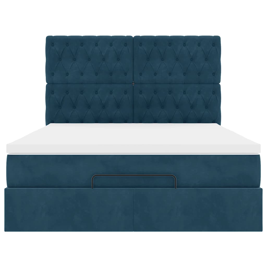 Struttura Letto Pouf con Materassi Blu 140x200cm in Velluto