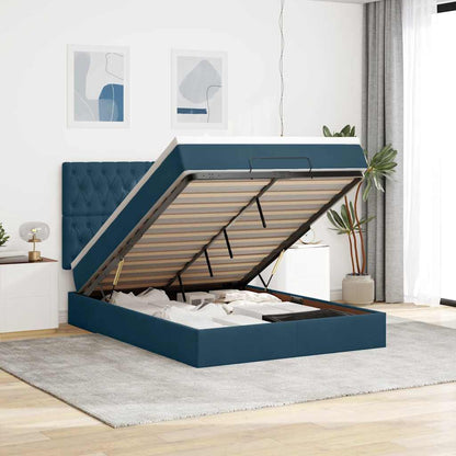 Struttura Letto Pouf con Materassi Blu 140x200cm in Velluto | homemem39