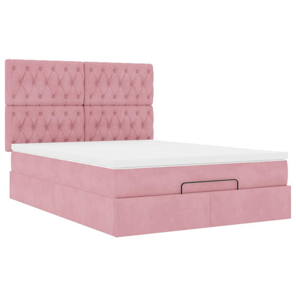 Struttura Letto Pouf con Materassi Rosa 140x200 cm in Velluto