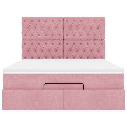 Struttura Letto Pouf con Materassi Rosa 140x200 cm in Velluto