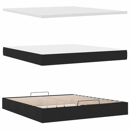 Struttura Letto Pouf con Materassi Nero 160x200 cm in Velluto