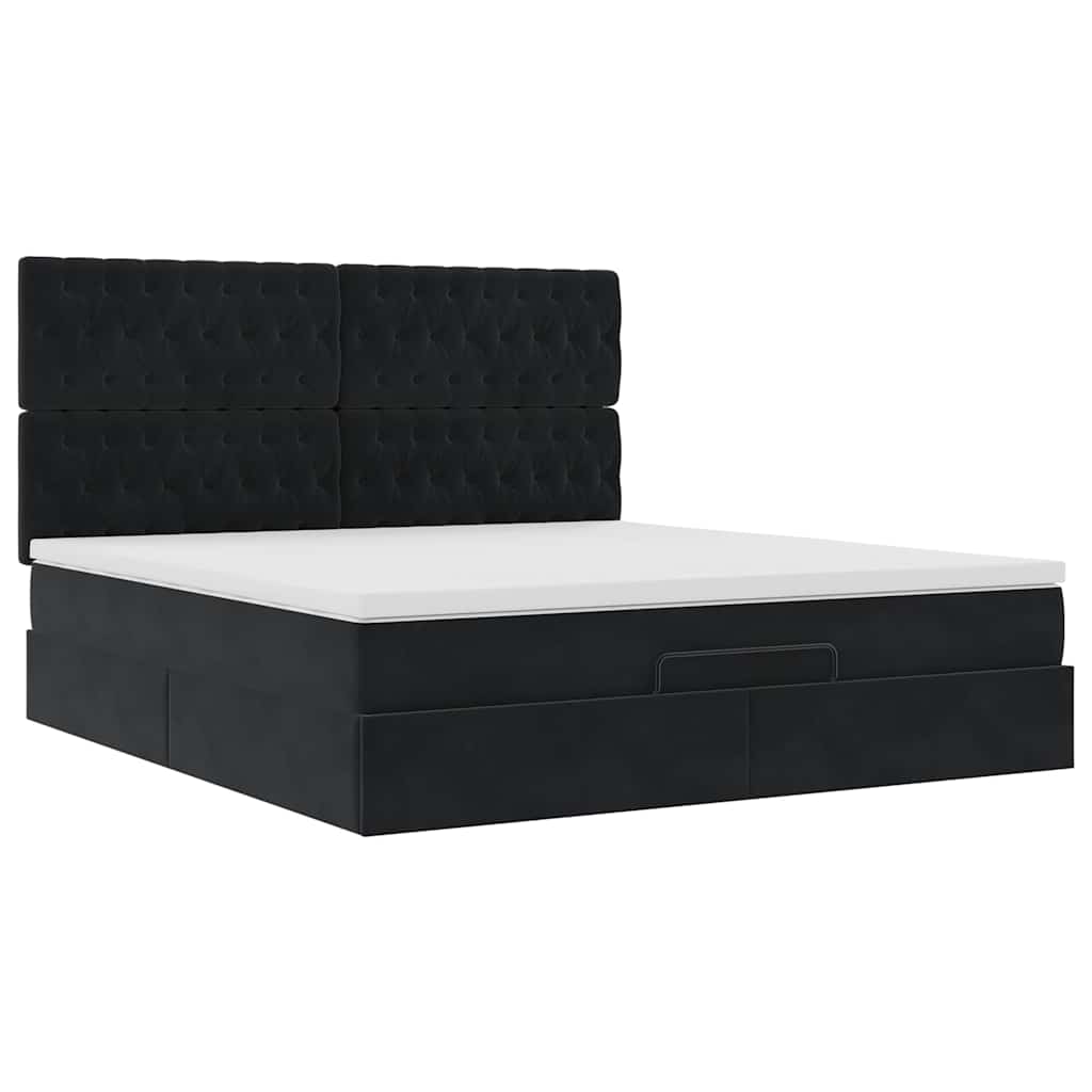 Struttura Letto Pouf con Materassi Nero 160x200 cm in Velluto