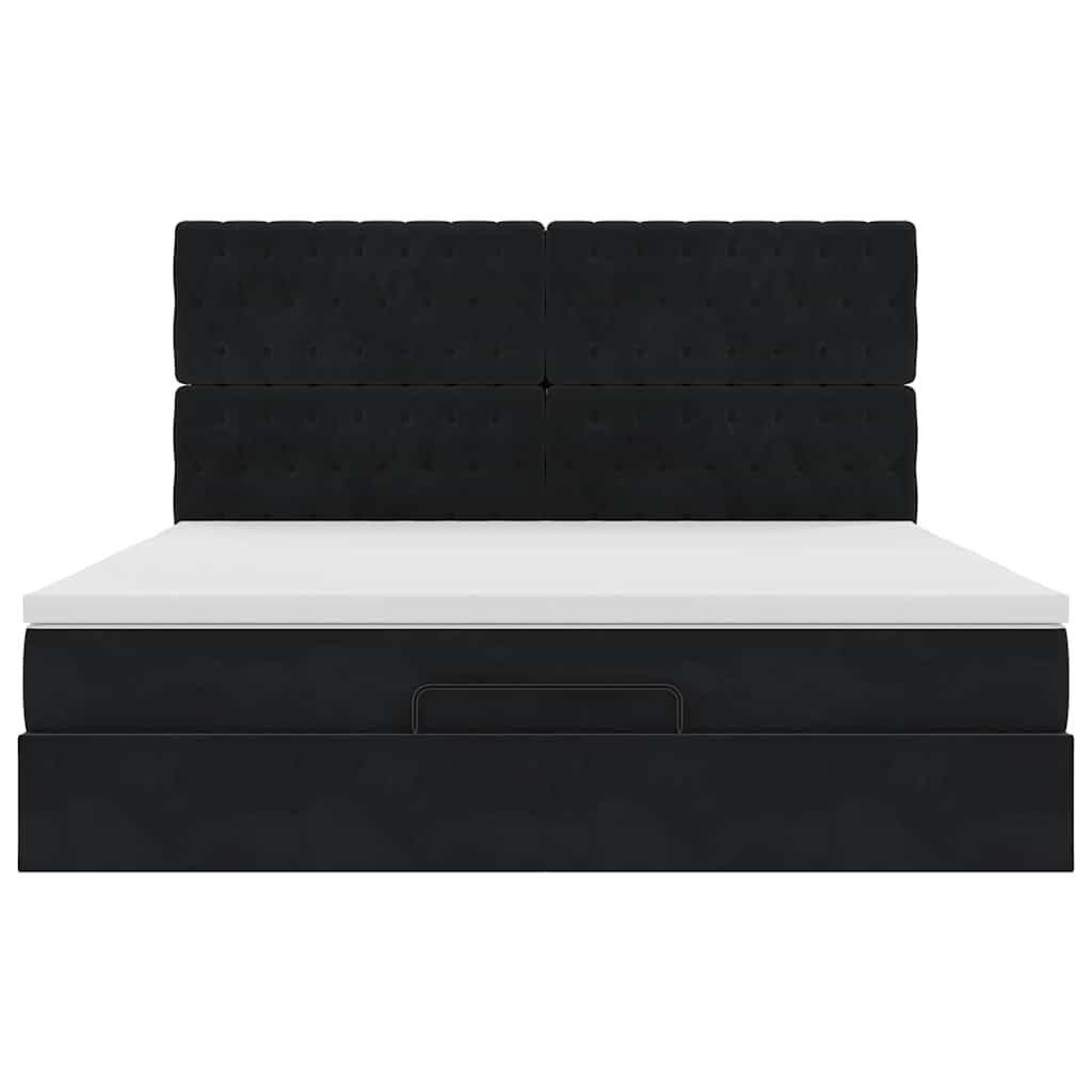 Struttura Letto Pouf con Materassi Nero 160x200 cm in Velluto