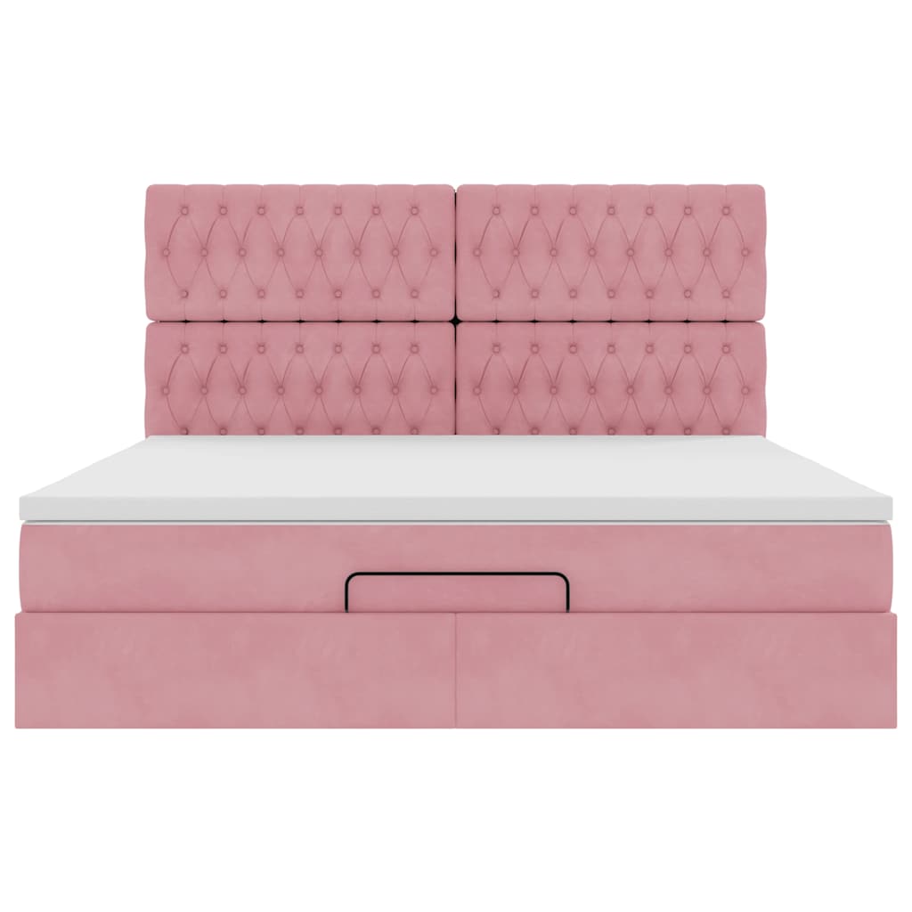 Struttura Letto Pouf con Materassi Rosa 160x200 cm Velluto