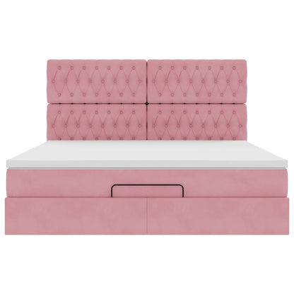 Struttura Letto Pouf con Materassi Rosa 160x200 cm Velluto