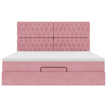 Struttura Letto Pouf con Materassi Rosa 160x200 cm Velluto