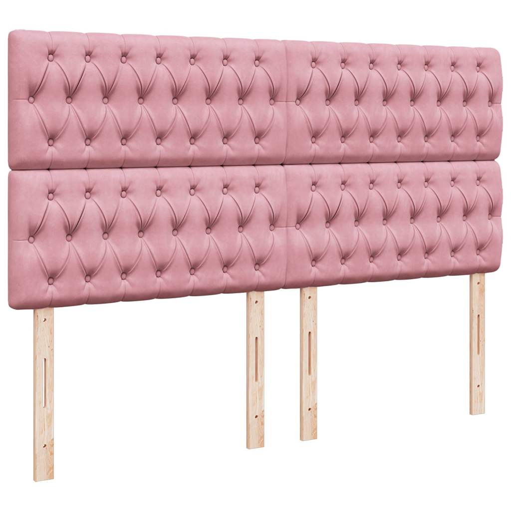 Struttura Letto Pouf con Materassi Rosa 160x200 cm Velluto