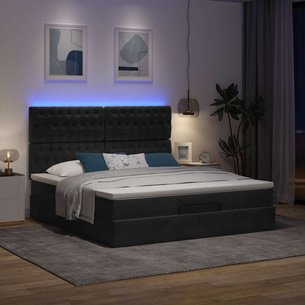Struttura Letto Pouf con Materassi Nero 180x200 cm in Velluto | homemem39