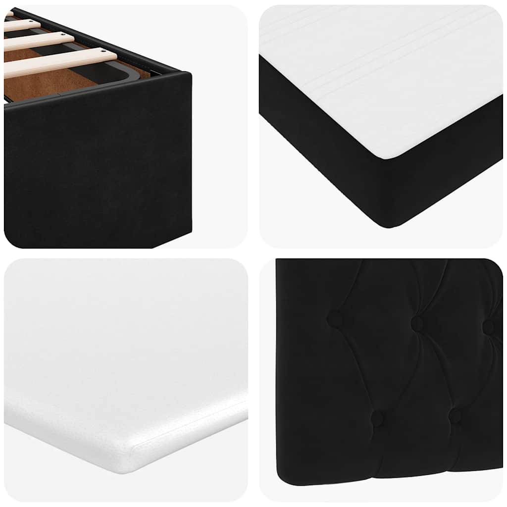 Struttura Letto Pouf con Materassi Nero 180x200 cm in Velluto