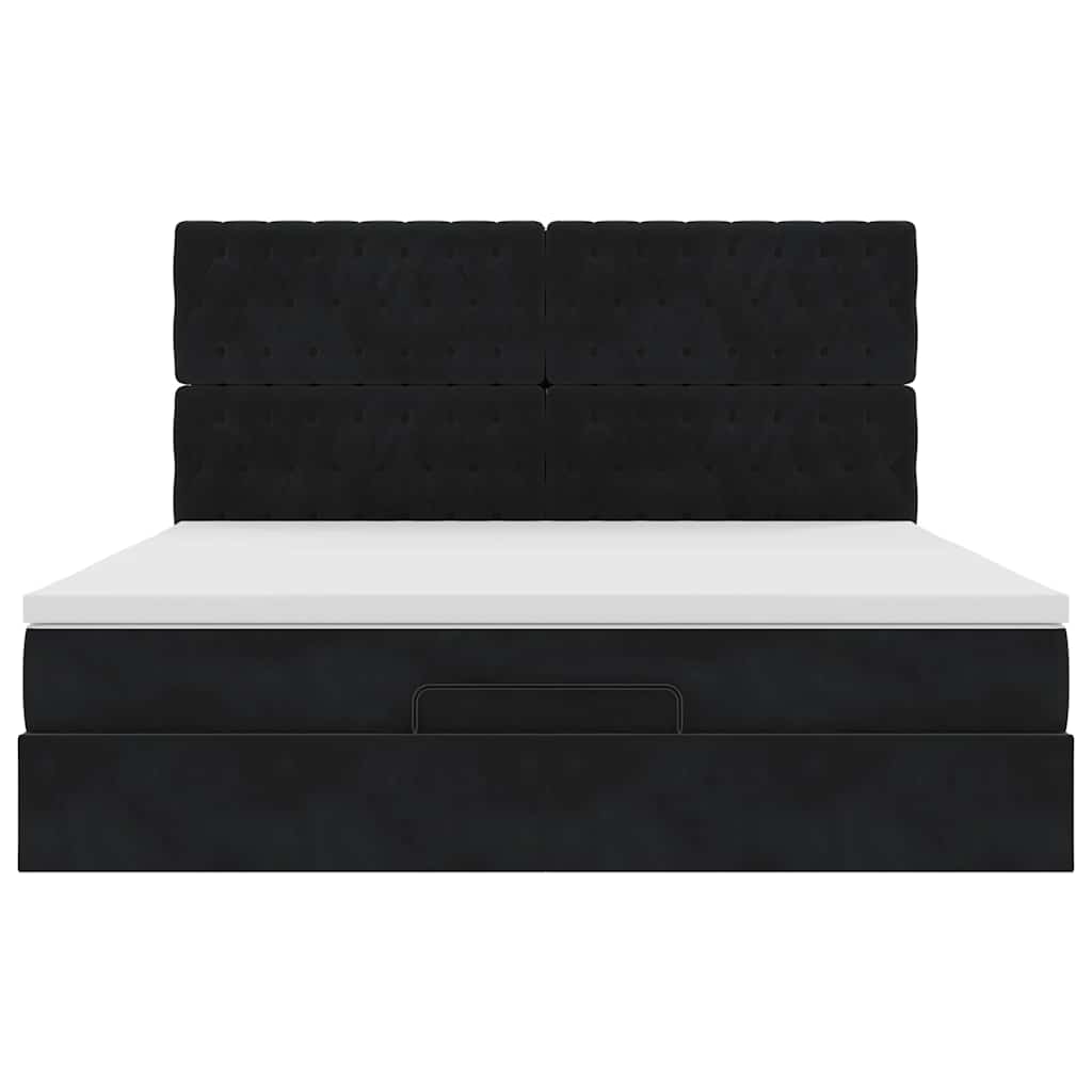 Struttura Letto Pouf con Materassi Nero 180x200 cm in Velluto