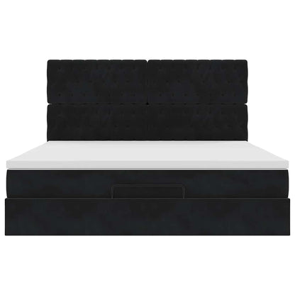 Struttura Letto Pouf con Materassi Nero 180x200 cm in Velluto