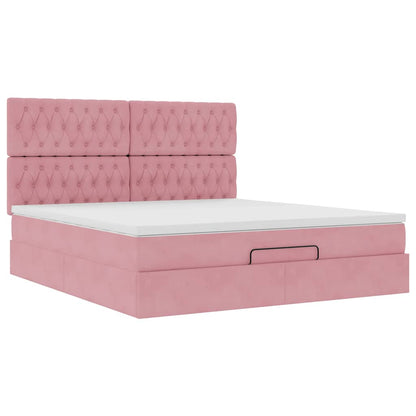 Struttura Letto Pouf con Materassi Rosa 180x200 cm Velluto