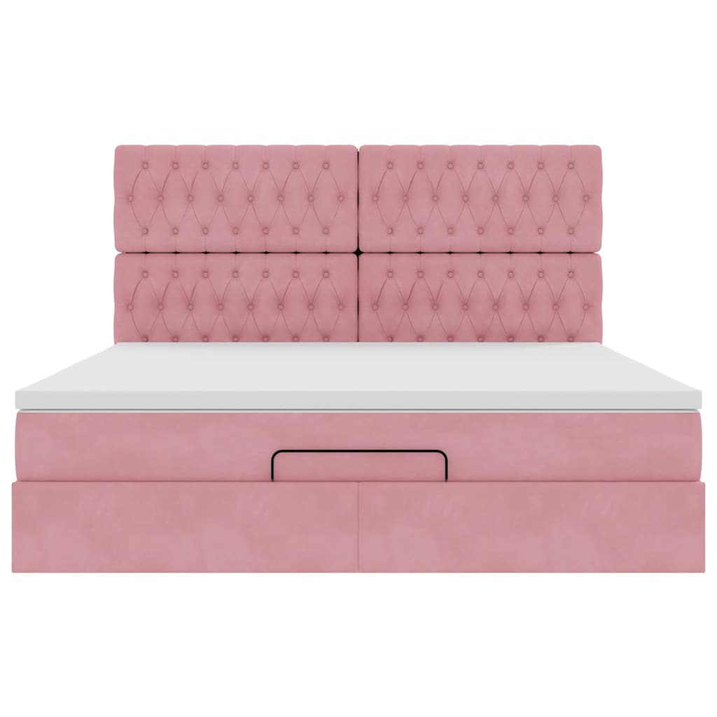 Struttura Letto Pouf con Materassi Rosa 180x200 cm Velluto