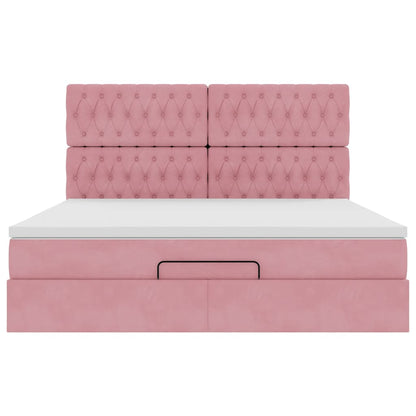 Struttura Letto Pouf con Materassi Rosa 180x200 cm Velluto