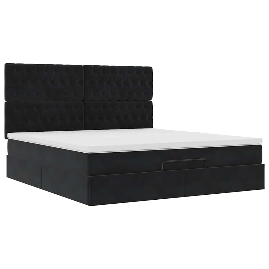 Struttura Letto Pouf con Materassi Nero 200x200 cm Velluto | homemem39