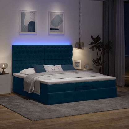 Pouf Letto con Materassi e LED Blu Scuro 200x200cm Velluto | homemem39