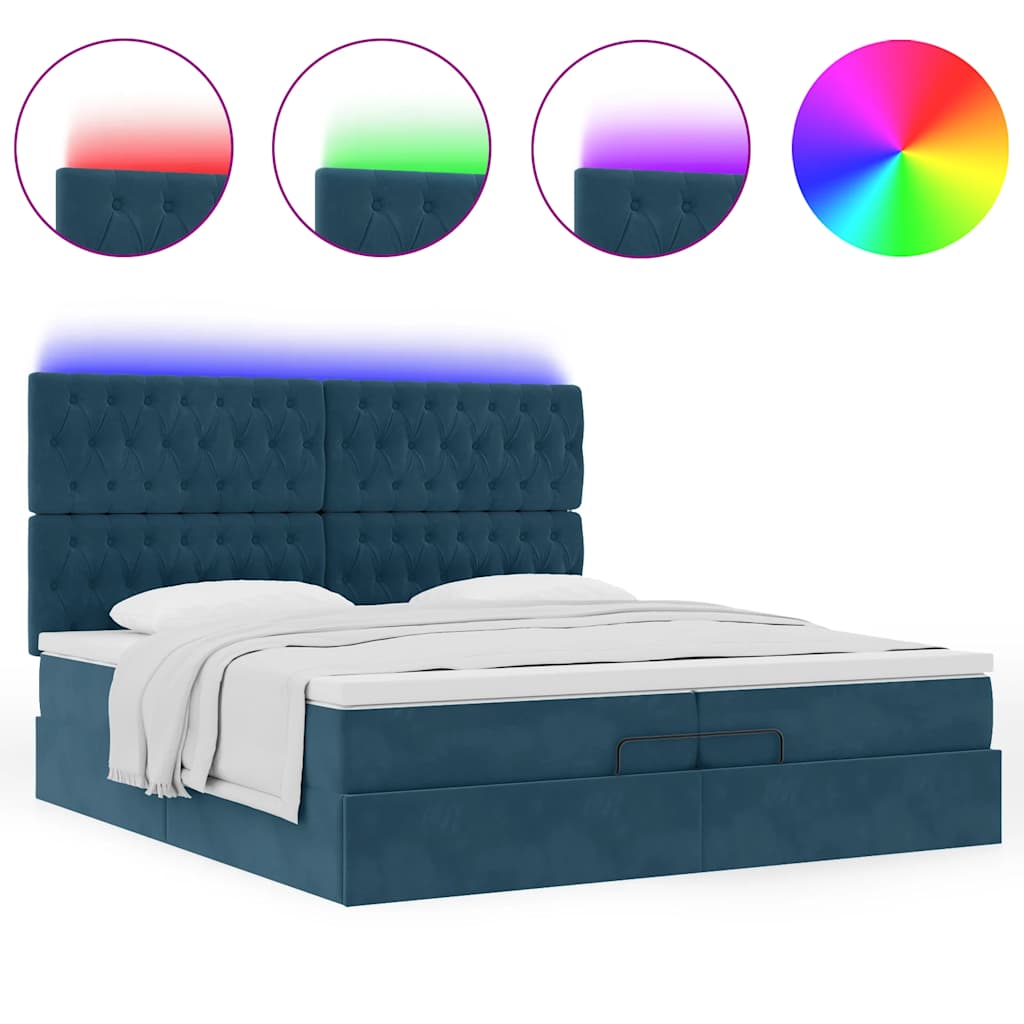 Pouf Letto con Materassi e LED Blu Scuro 200x200cm Velluto | homemem39