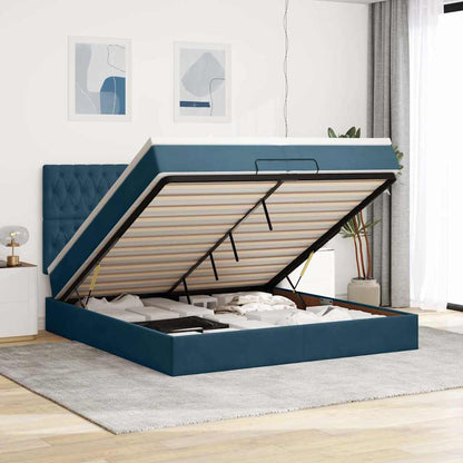 Pouf Letto con Materassi e LED Blu Scuro 200x200cm Velluto | homemem39