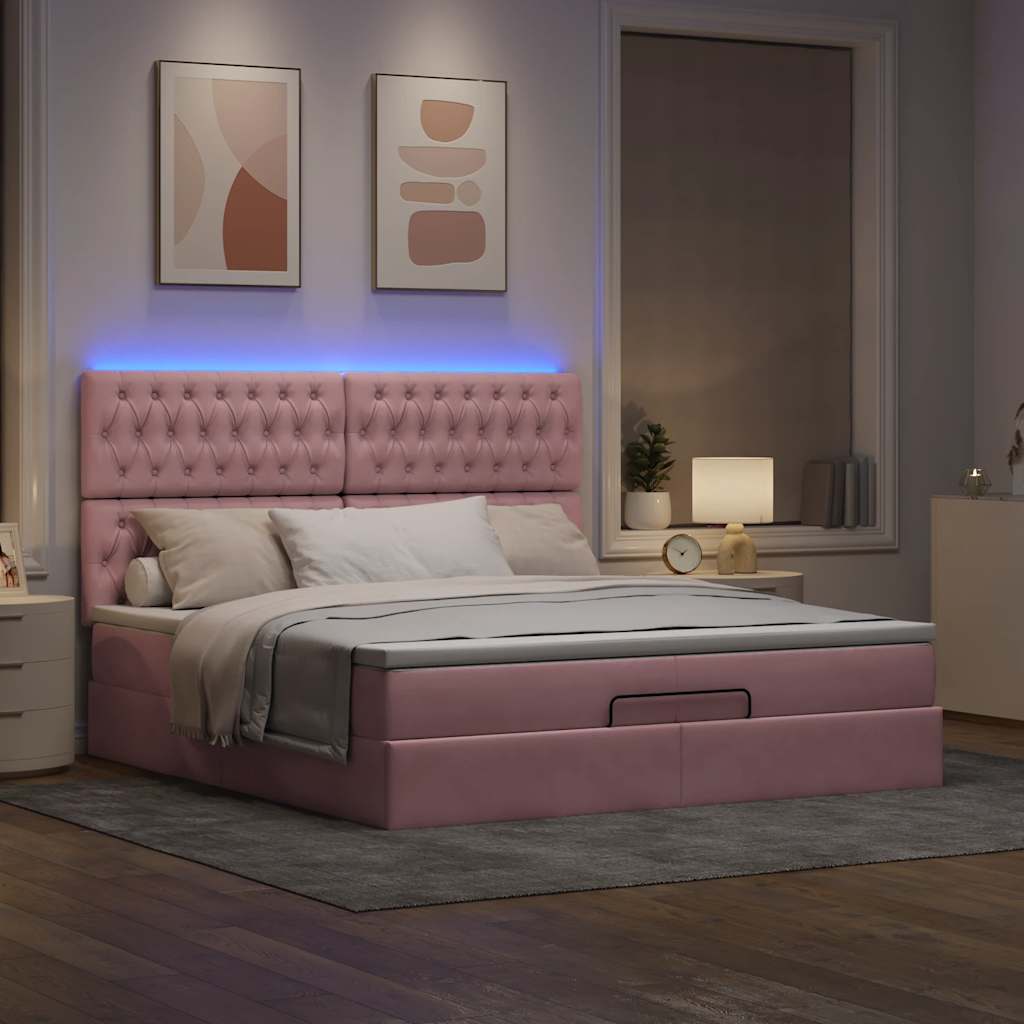 Struttura Letto Pouf con Materassi Rosa 200x200 cm Velluto | homemem39