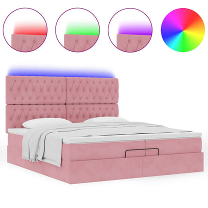 Struttura Letto Pouf con Materassi Rosa 200x200 cm Velluto | homemem39