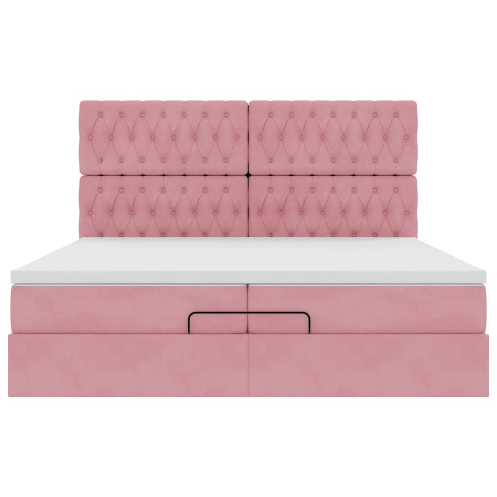 Struttura Letto Pouf con Materassi Rosa 200x200 cm Velluto | homemem39