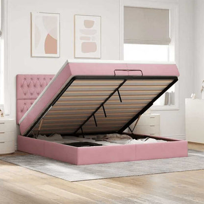 Struttura Letto Pouf con Materassi Rosa 200x200 cm Velluto | homemem39