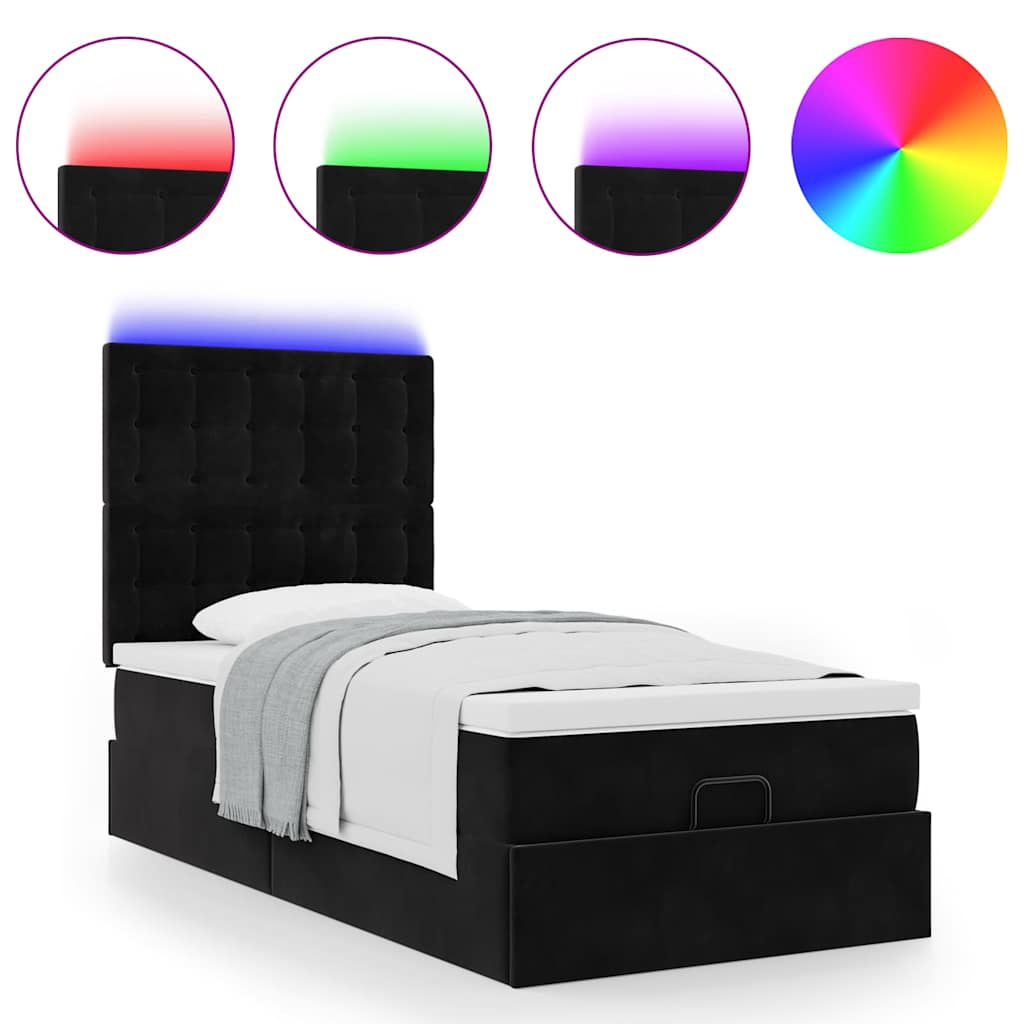 Struttura Letto Pouf con Materassi Nero 80x200 cm in Velluto | homemem39
