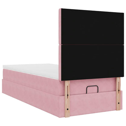Struttura Letto Pouf con Materassi Rosa 80x200 cm Velluto