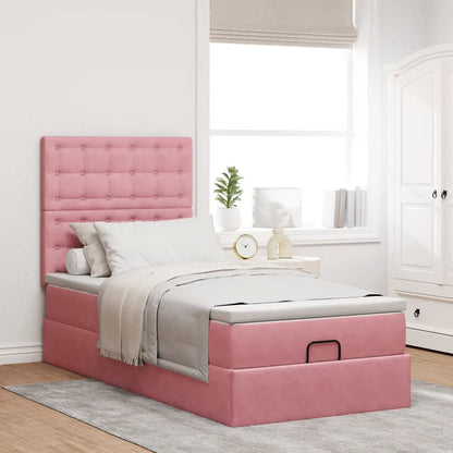 Struttura Letto Pouf con Materassi Rosa 90x190 cm in Velluto