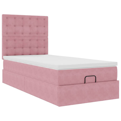 Struttura Letto Pouf con Materassi Rosa 90x190 cm in Velluto