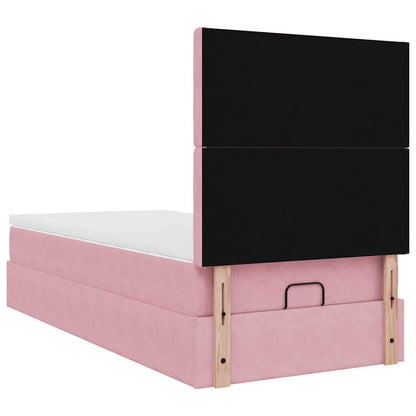 Struttura Letto Pouf con Materassi Rosa 90x190 cm in Velluto