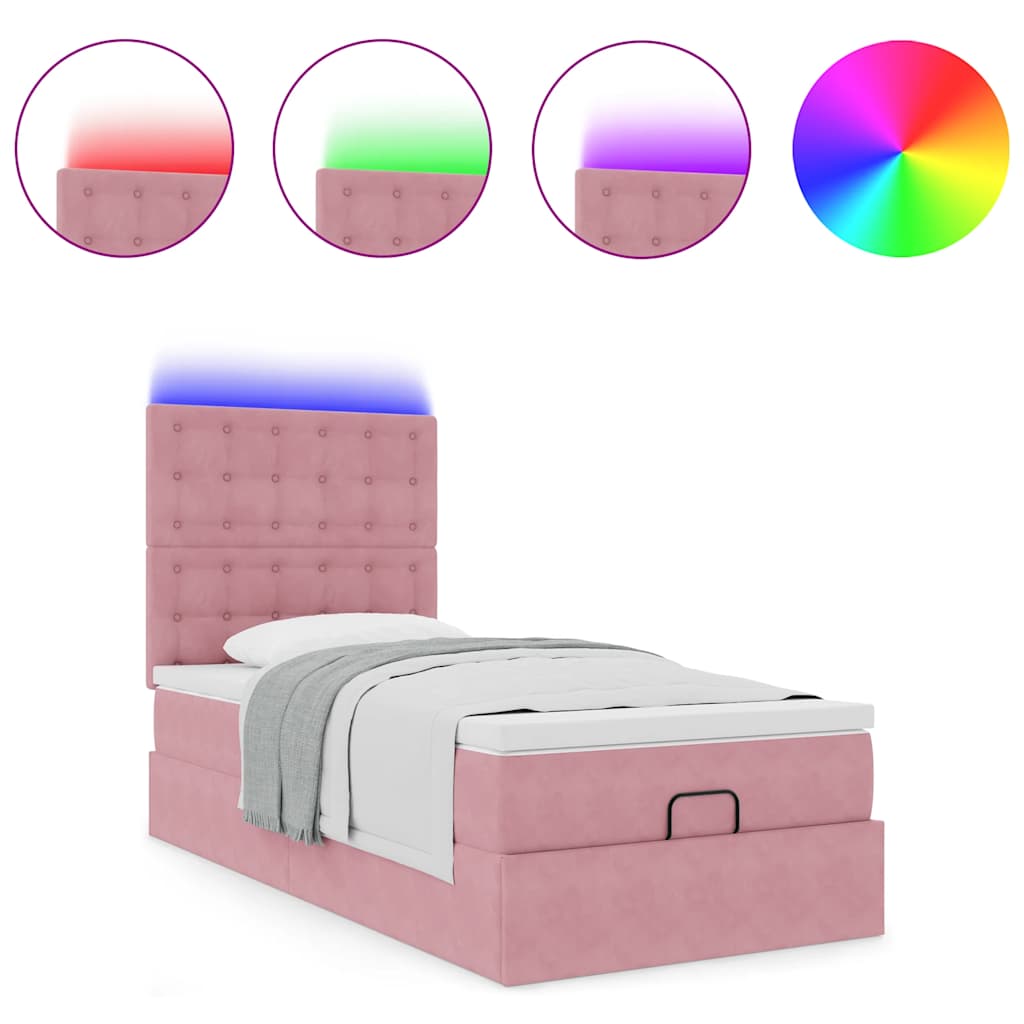 Struttura Letto Pouf con Materassi Rosa 90x200 cm in Velluto | homemem39
