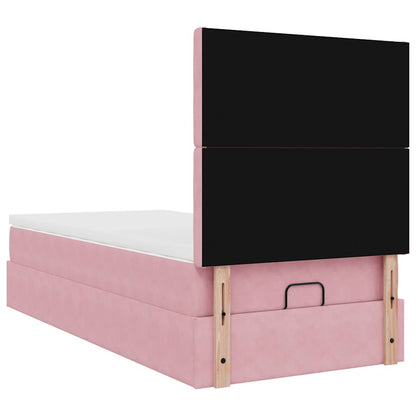 Struttura Letto Pouf con Materassi Rosa 90x200 cm in Velluto