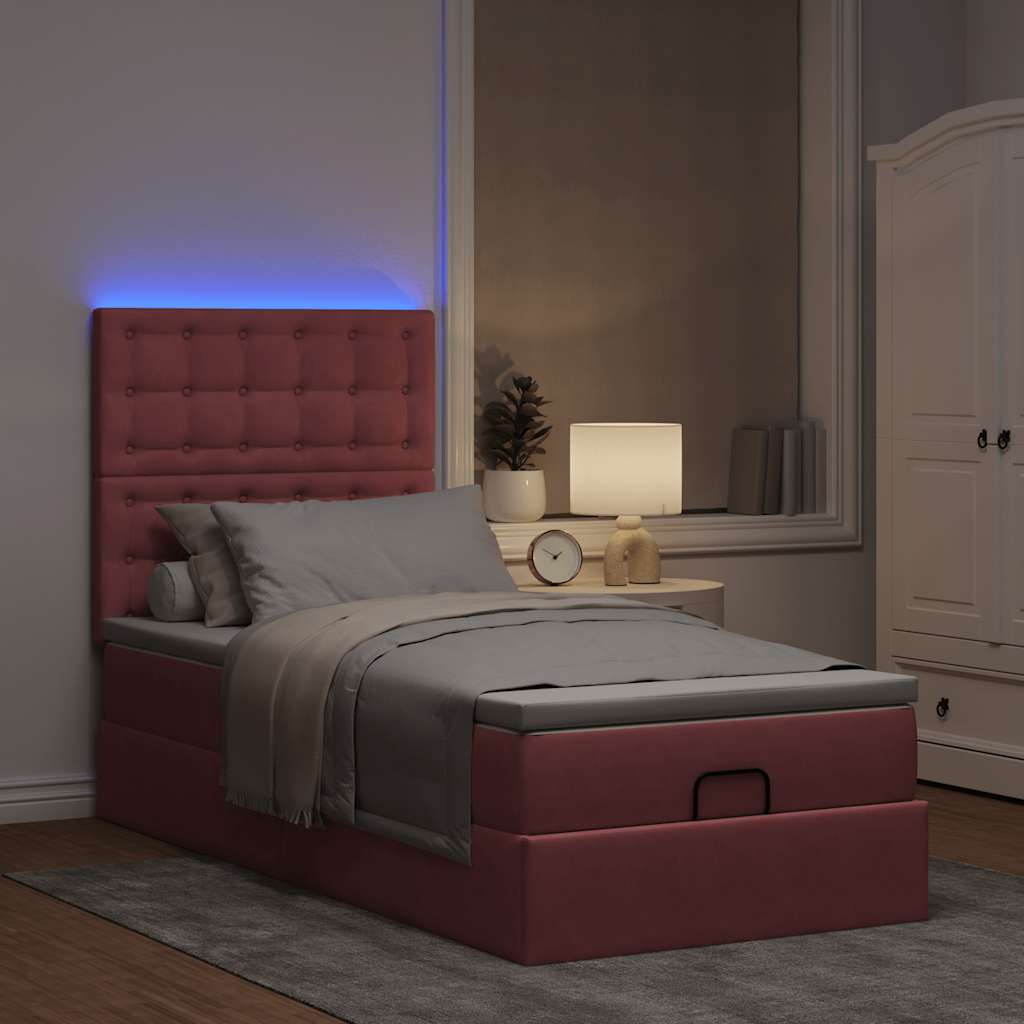 Struttura Letto Pouf con Materassi Rosa 100x200 cm Velluto