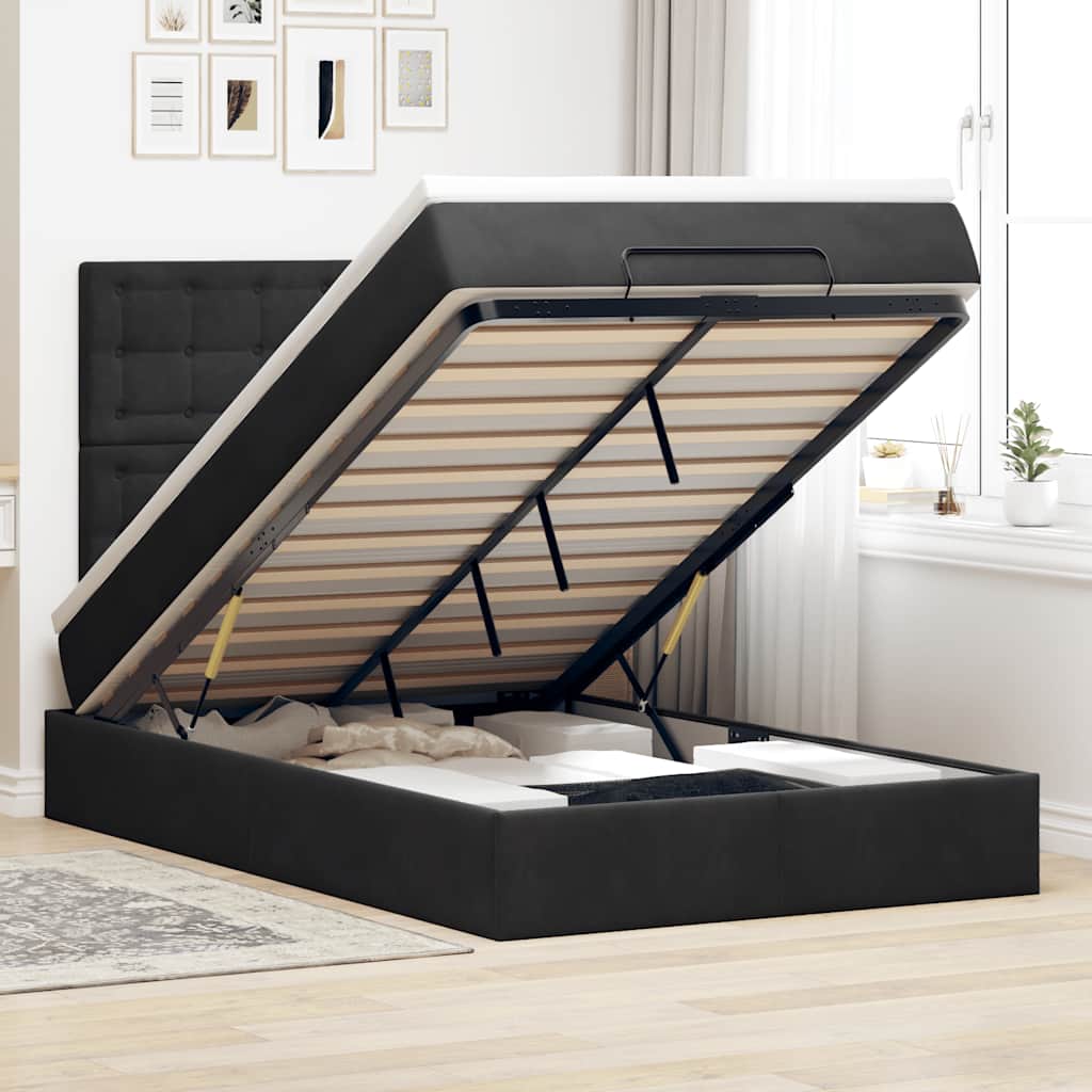 Struttura Letto Pouf con Materassi Nero 120x190 cm Velluto