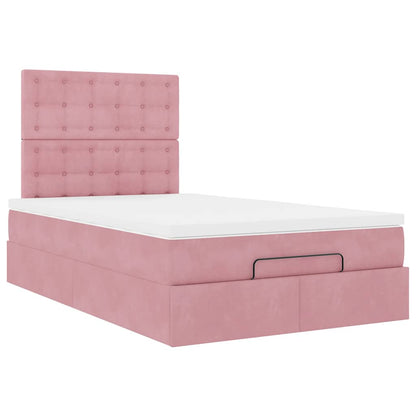 Struttura Letto Pouf con Materasso Rosa 120x200 cm Velluto | homemem39
