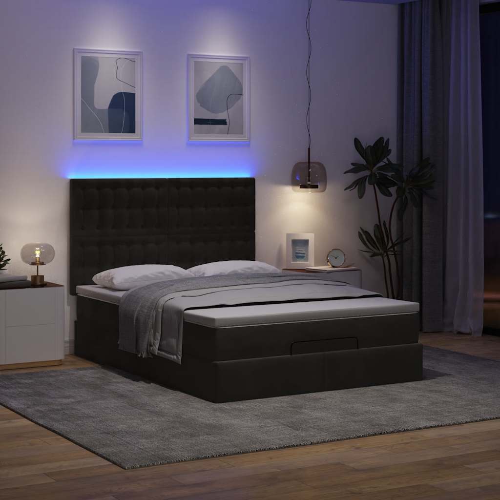 Struttura Letto Pouf con Materassi Nero 140x190 cm in Velluto | homemem39
