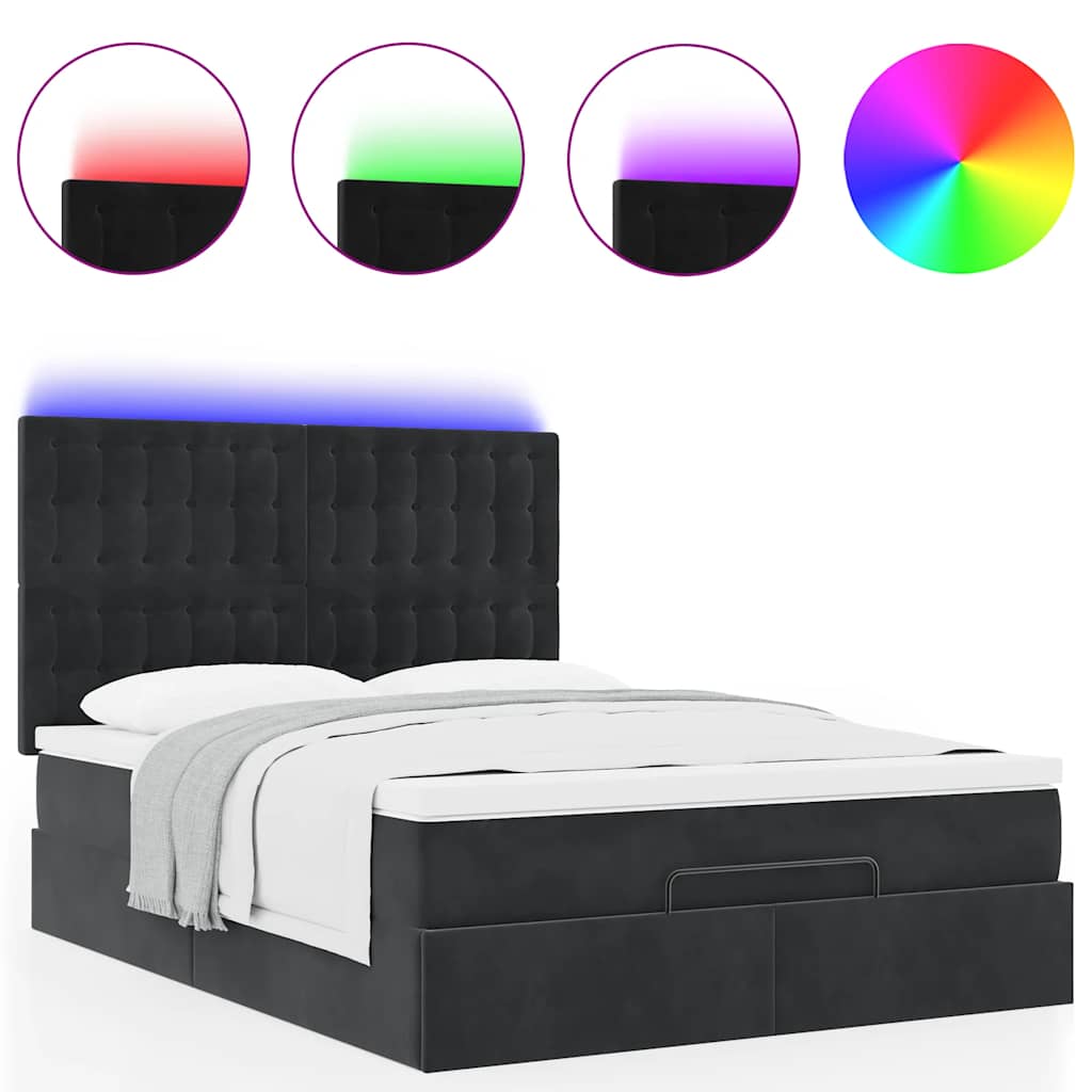 Struttura Letto Pouf con Materassi Nero 140x190 cm in Velluto | homemem39