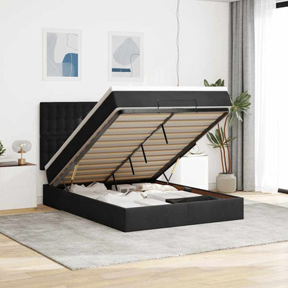 Struttura Letto Pouf con Materassi Nero 140x190 cm in Velluto | homemem39
