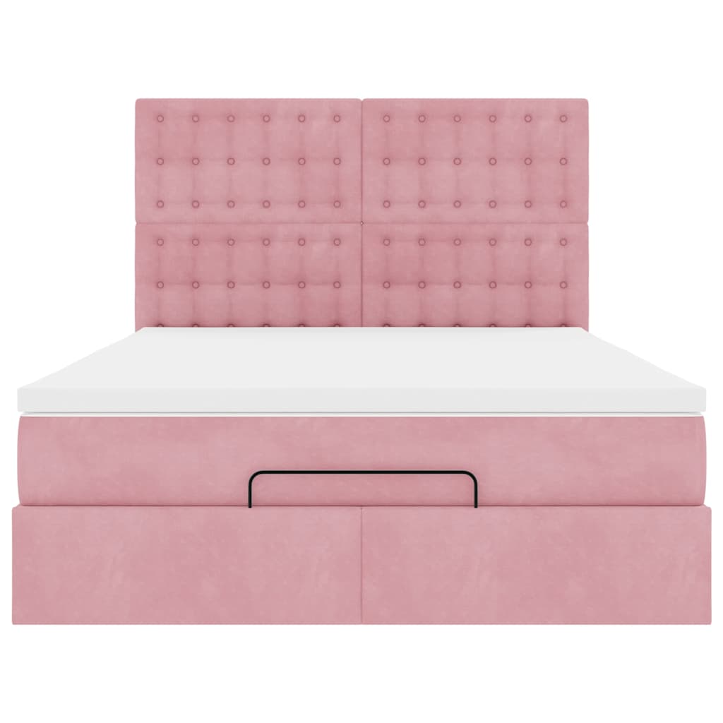 Struttura Letto Pouf con Materassi Rosa 140x190 cm in Velluto
