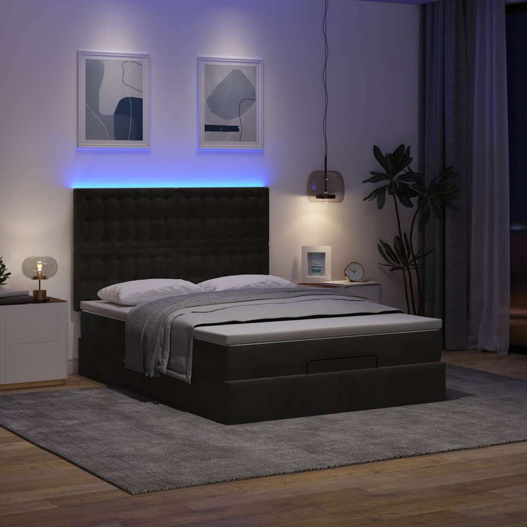 Struttura Letto Pouf con Materassi Nero 140x200 cm in Velluto | homemem39