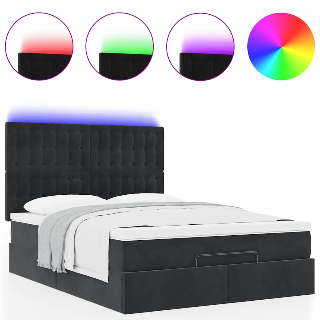 Struttura Letto Pouf con Materassi Nero 140x200 cm in Velluto | homemem39