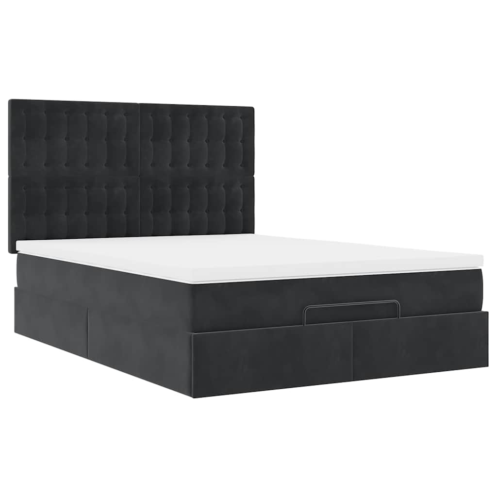 Struttura Letto Pouf con Materassi Nero 140x200 cm in Velluto | homemem39
